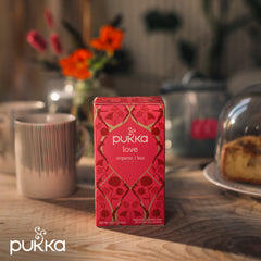 Pukka Tea Love Organic two-chamber tea bag preserves full potency during steeping.