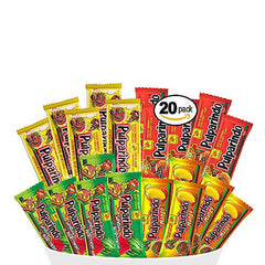 Pulparindo candy mix pack showing tamarind, mango, chamoy flavors for tangy snacking.