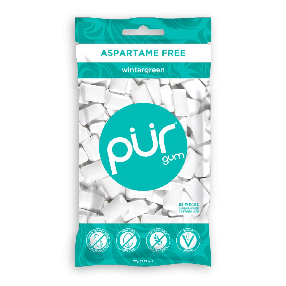 PUR Gum variety-pack box front highlights four flavor options
