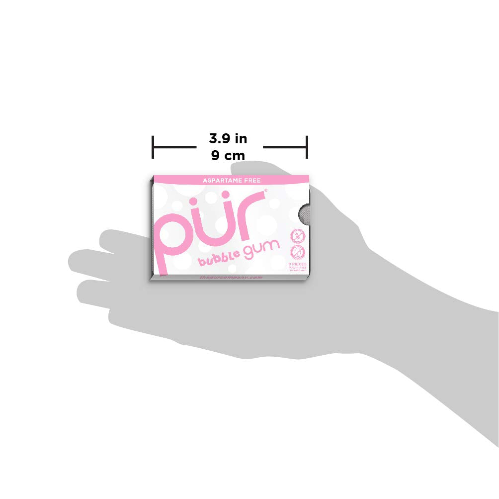 PUR Gum Bubblegum packaging front view emphasizes vegan, allergen-free, and keto-friendly claim