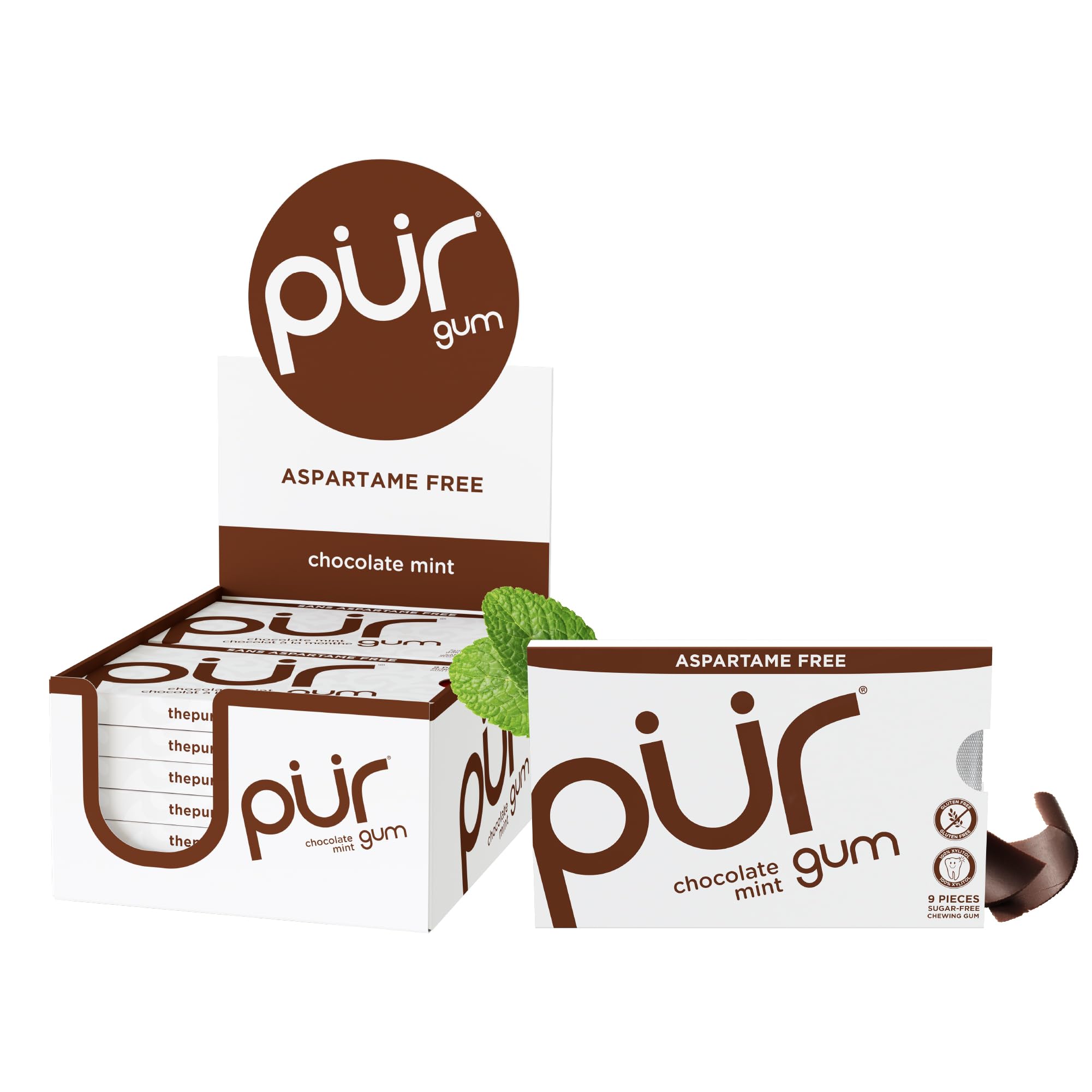 PUR Gum chocolate mint blister pack offers convenient on-the-go indulgence.