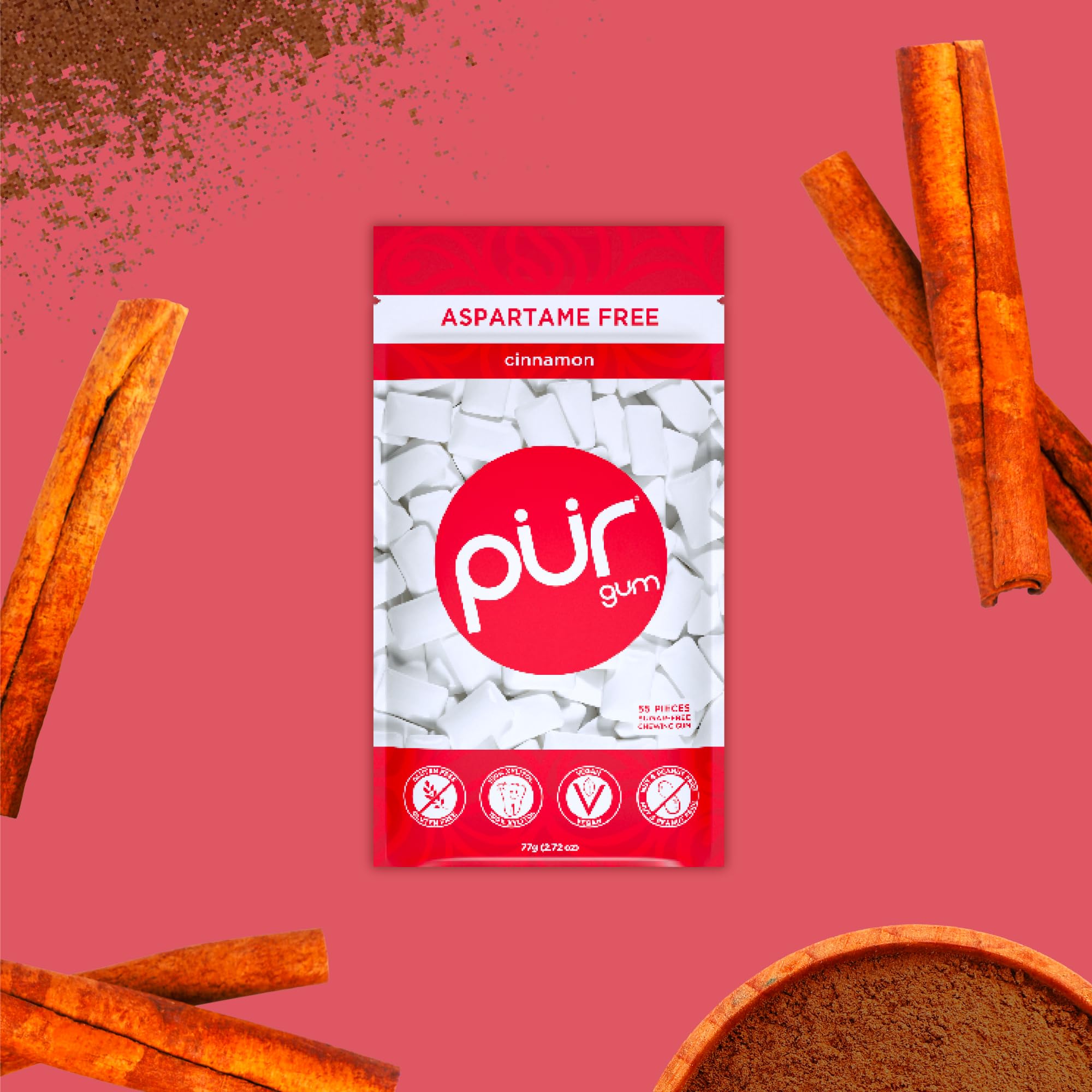 Person enjoying PUR Gum Cinnamon with bold flavor