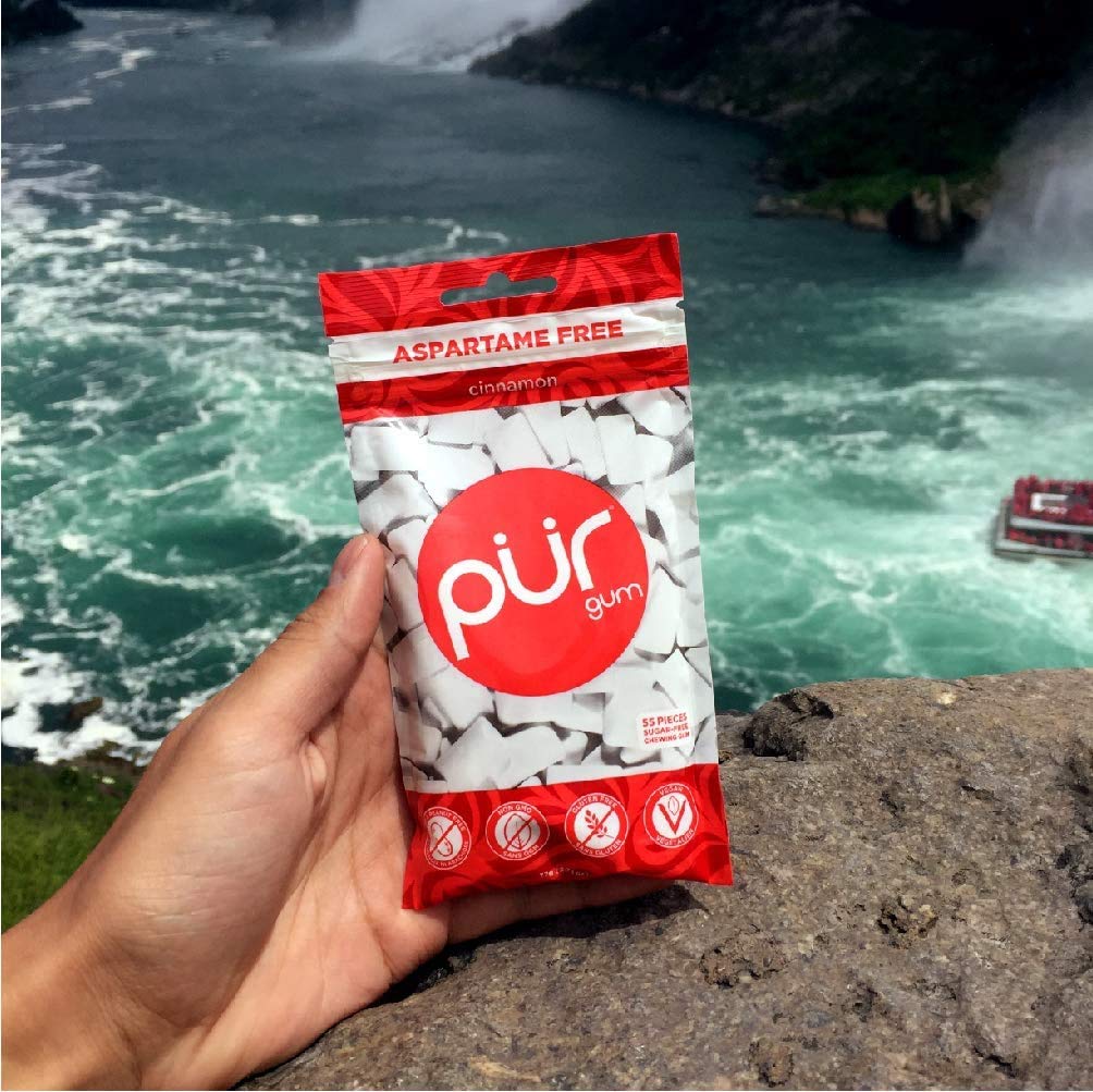 PUR Gum Cinnamon ingredient label visible for product details