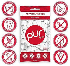 PUR Gum Cinnamon pack tray display showing multi-pack convenience