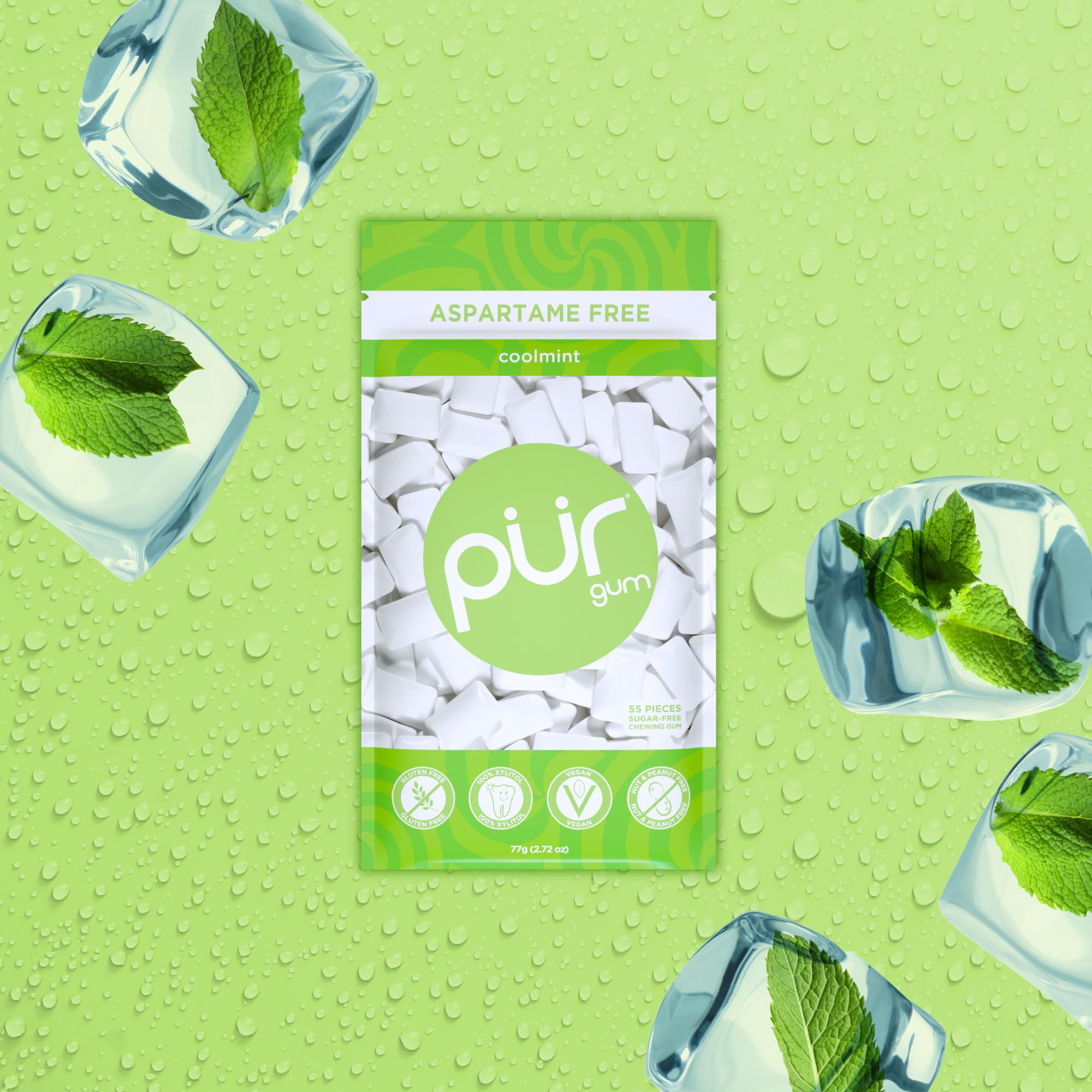 PUR Gum Coolmint label info highlights xylitol sweetness and ingredients