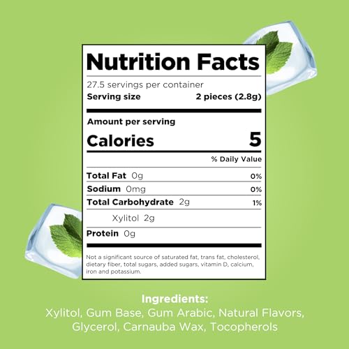 PUR Gum Coolmint resealable bag close-up showing low-calorie xylitol sweetness.