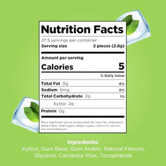 PUR Gum Coolmint resealable bag close-up showing low-calorie xylitol sweetness.