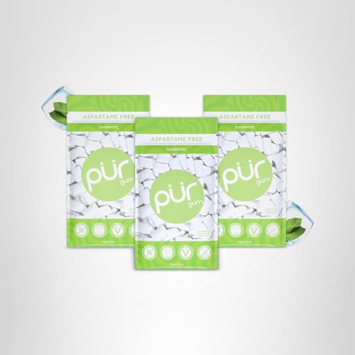 PUR Gum Coolmint travel pack shown for on-the-go freshness.