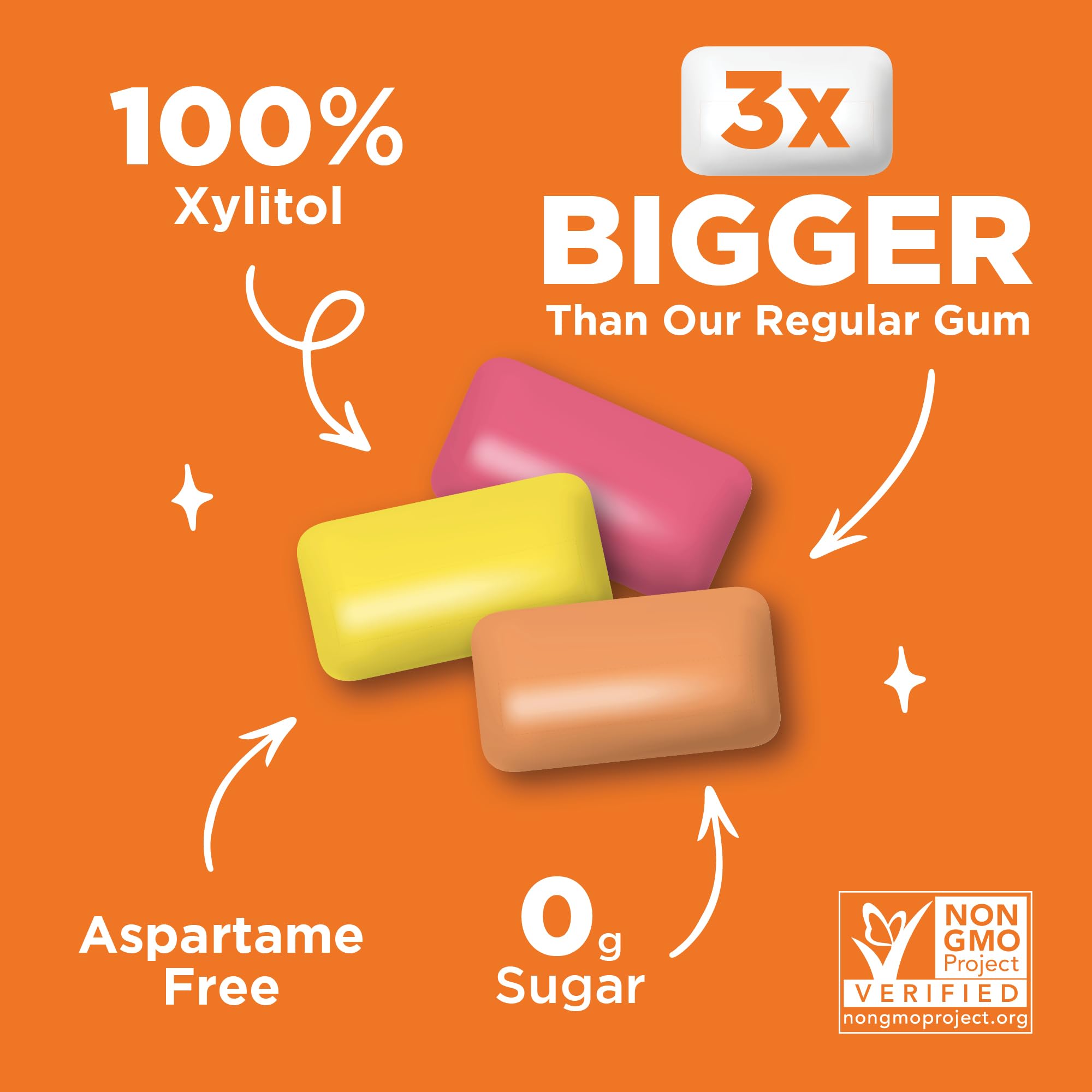 Three times bigger PUR Jumbo Gum piece for a longer chew experience.