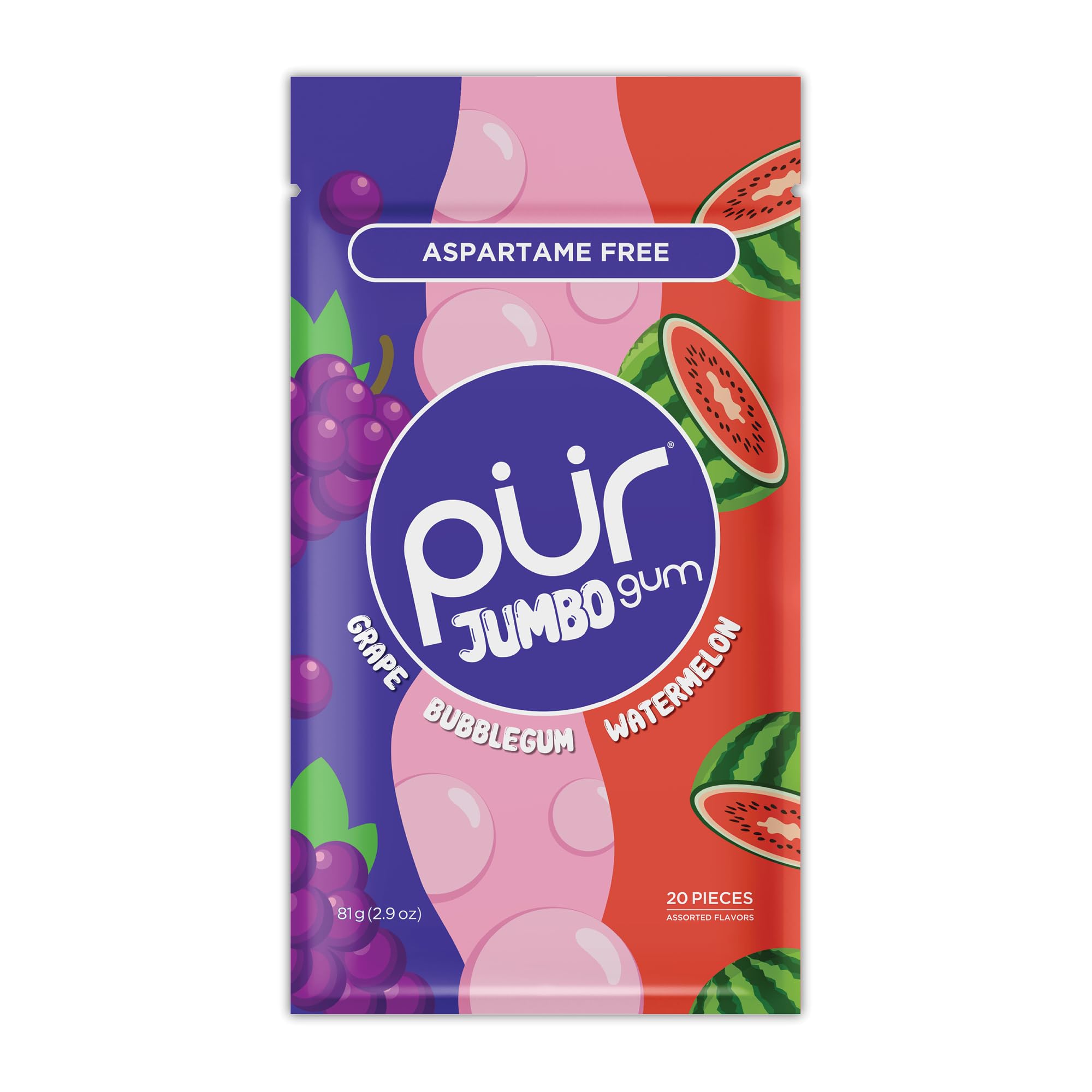 PUR Gum Jumbo bag seal showing resealable packaging for freshness