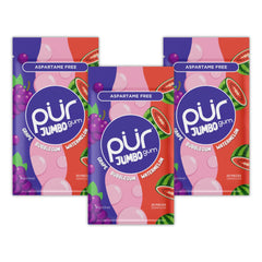 PUR Gum Jumbo fruity flavor in resealable bag for on-the-go freshness.