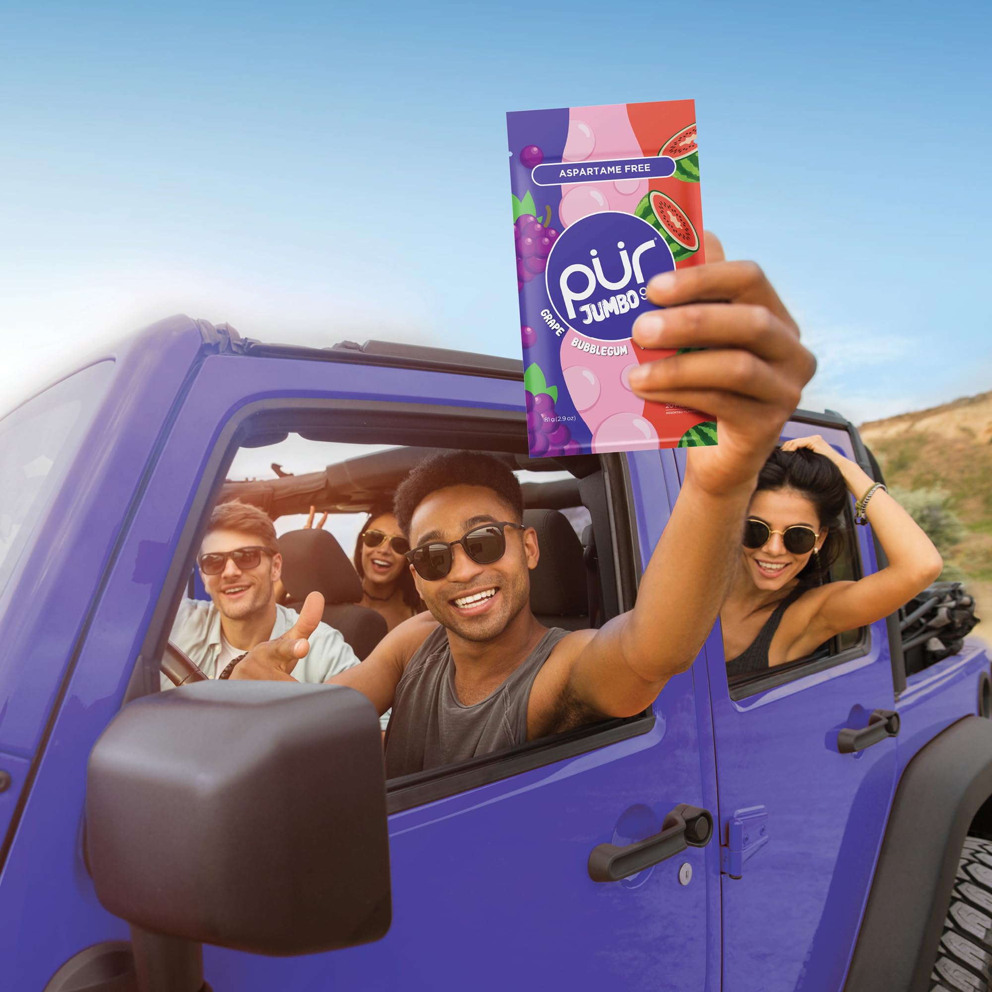 PUR Gum Jumbo grape and watermelon flavors offer nostalgic bubblegum taste.