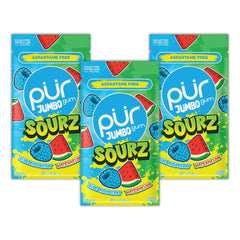 PUR Gum Jumbo SOURZ blue raspberry piece highlighting bold sour flavor for on-the-go snacking