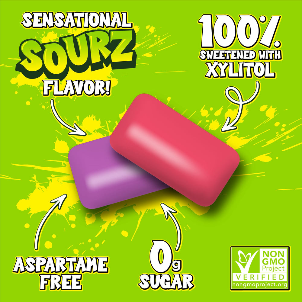 PUR Gum Jumbo SOURZ xylitol-focused visuals emphasize sugar-free flavor.