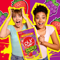 PUR Gum Jumbo SOURZ packaging highlights allergen-free, vegan, gluten-free attributes for sensitive diets.
