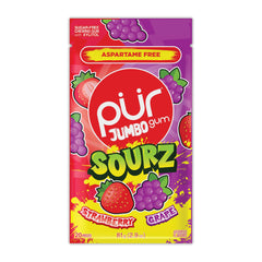 PUR Gum Jumbo SOURZ Sour Strawberry piece, sugar-free with xylitol sweetness for on-the-go.