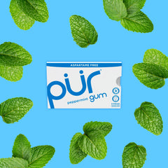 PUR Gum natural peppermint pieces close-up in blister