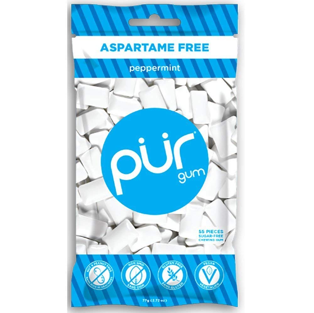 Pur Gum Peppermint three-bag packaging for portable freshness.