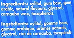 Ingredients label highlights vegan and allergen-friendly Pur Gum Peppermint.