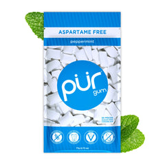 PUR Gum peppermint in a resealable bag for on-the-go freshness
