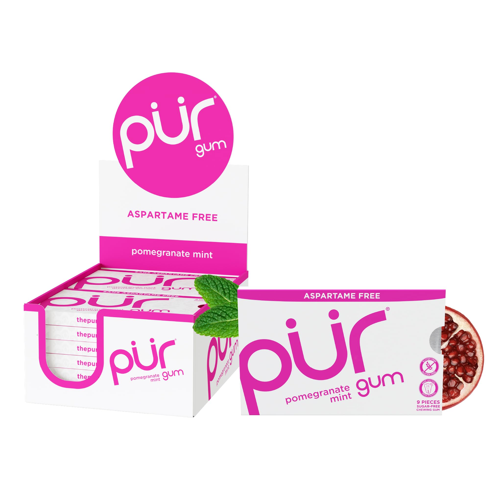 PUR Gum pomegranate mint blister pack for fruity breath refreshment