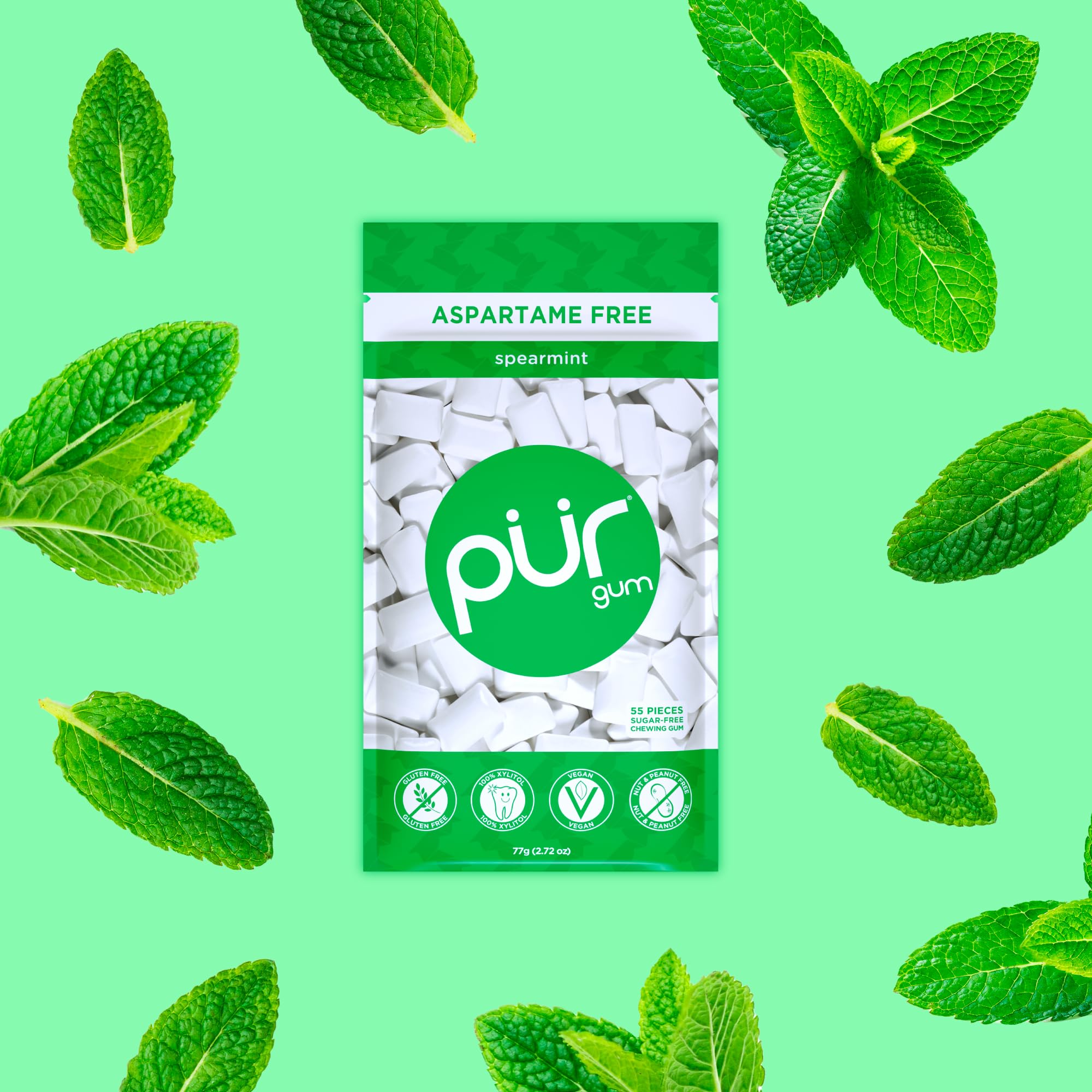 PUR Gum Spearmint three-pack showcases value for families or office sharing.