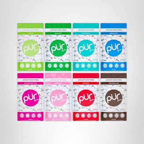 PUR Gum pomegranate mint flavor sticks sparkle with tart-sweet notes.
