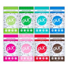 PUR Gum spearmint flavor chews for fresh breath on the go.