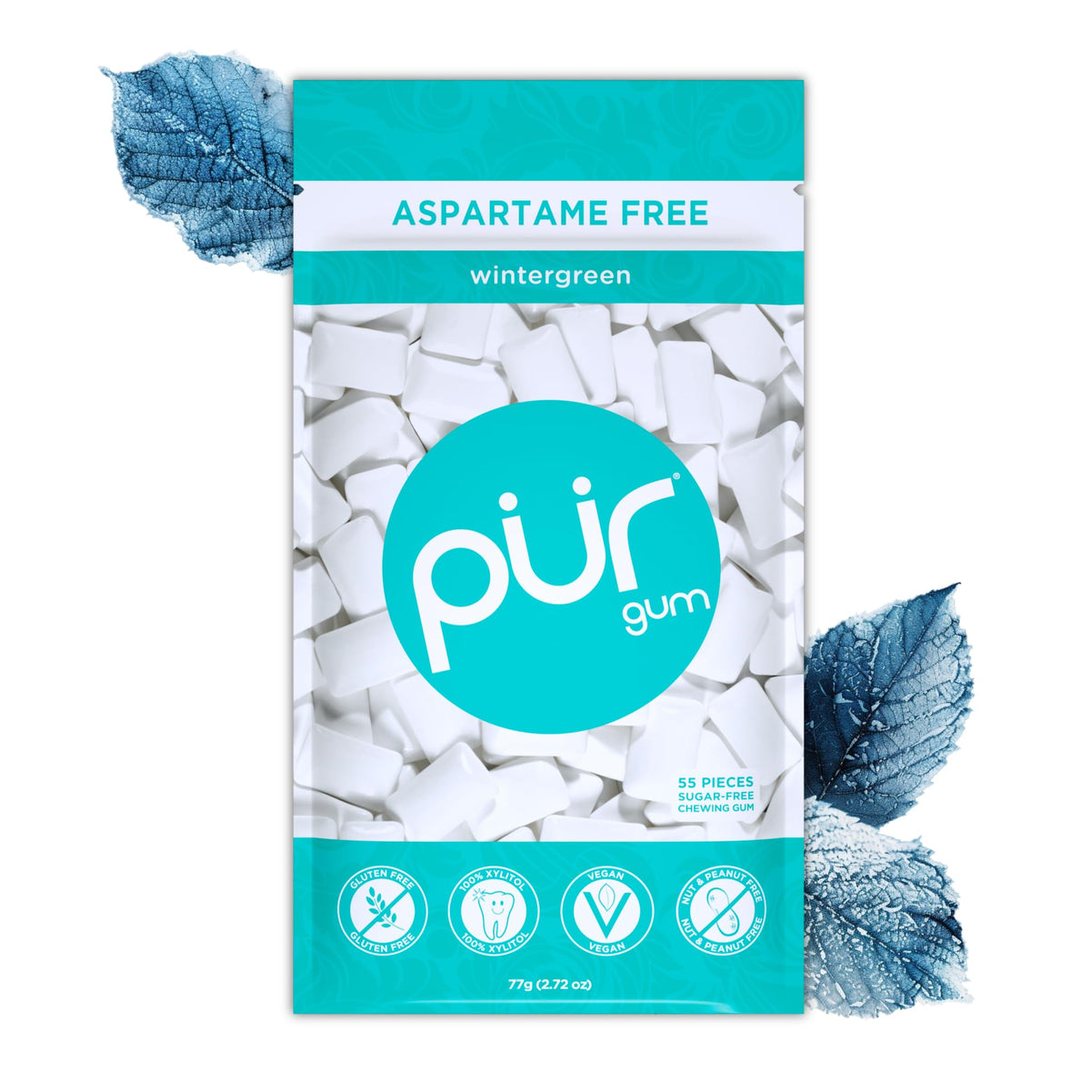 PUR Gum Wintergreen bag showing resealable freshness