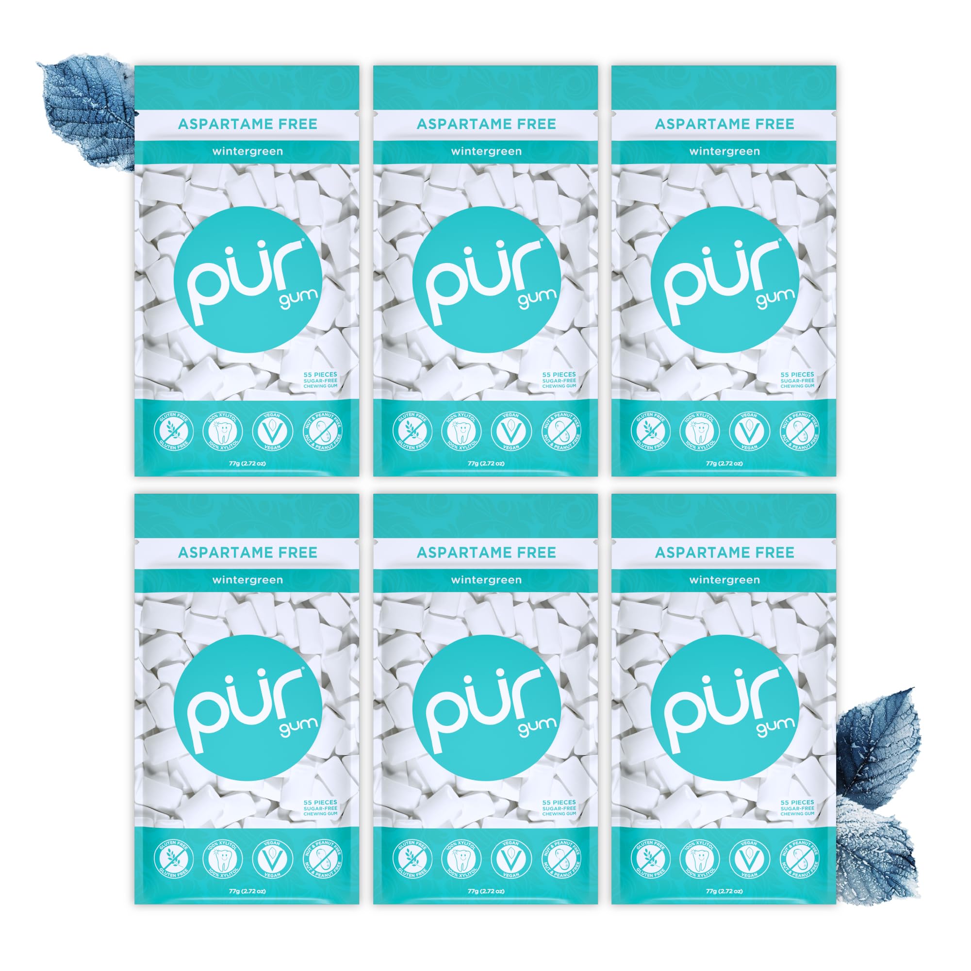 PUR Gum Wintergreen in a resealable bag for lasting freshness