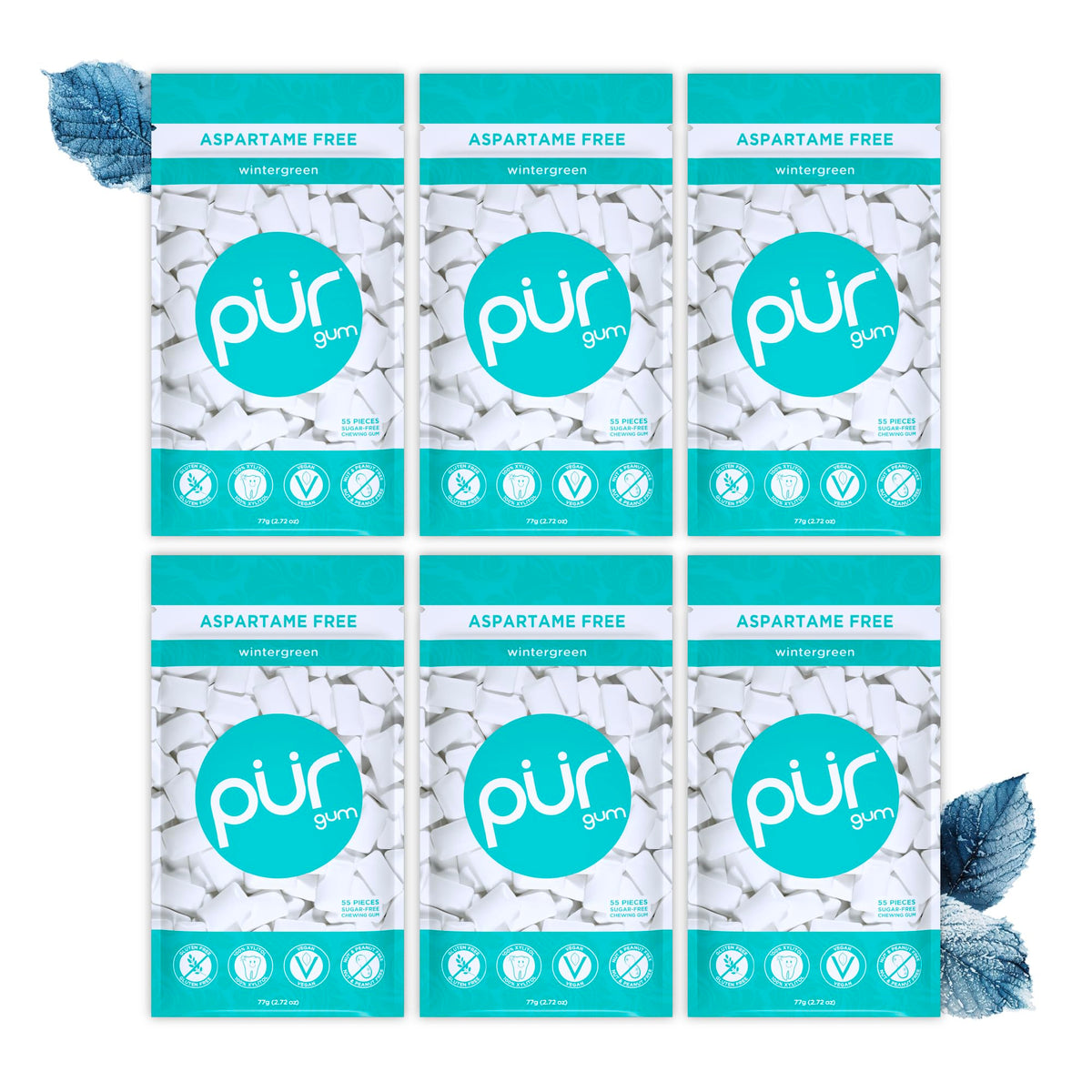 PUR Gum Wintergreen in a resealable bag for lasting freshness