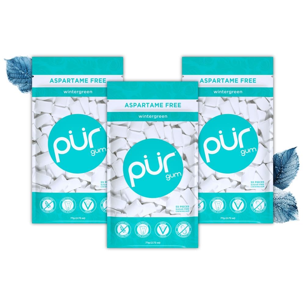 PUR Gum Wintergreen resealable bag for convenient on-the-go refreshment