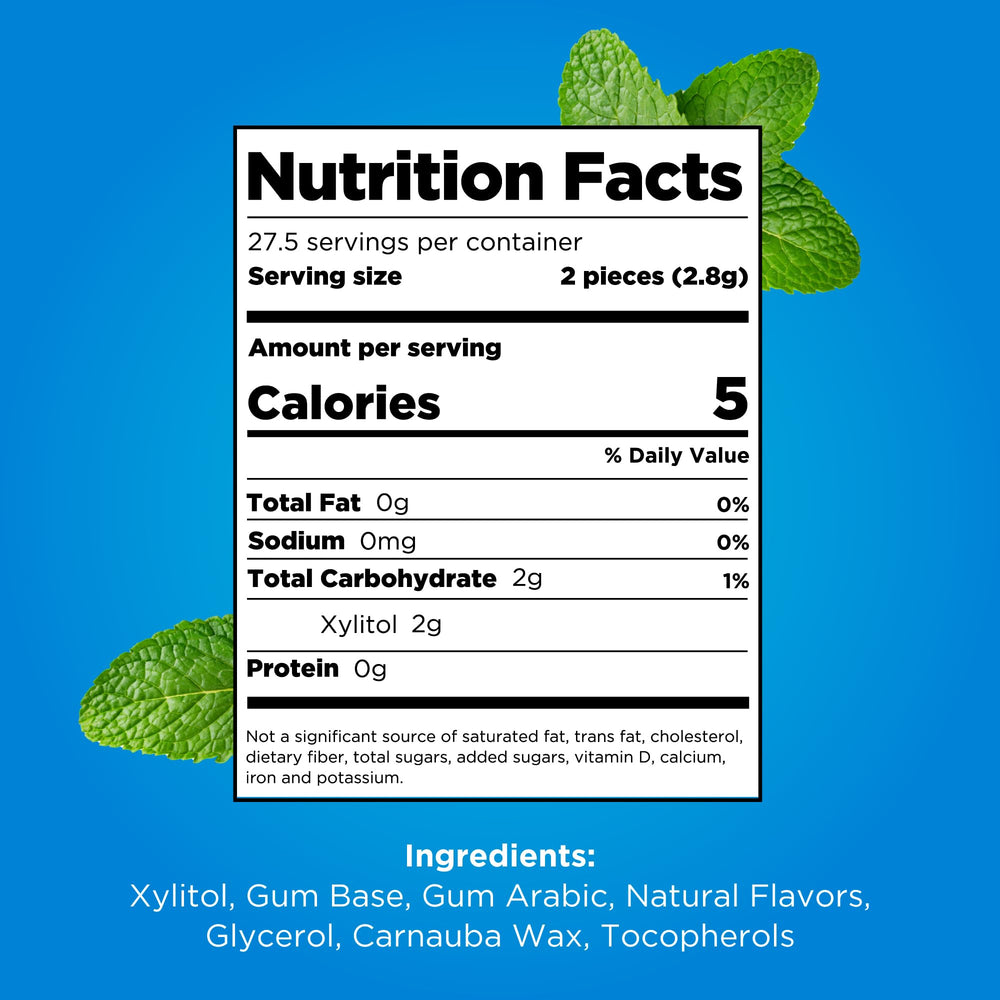 PUR Gum xylitol close-up showing natural sweetener that supports a sugar-free minty experience.