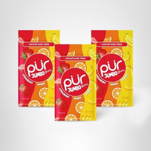 Three 20-piece packs of PUR Jumbo Gum for on-the-go convenience