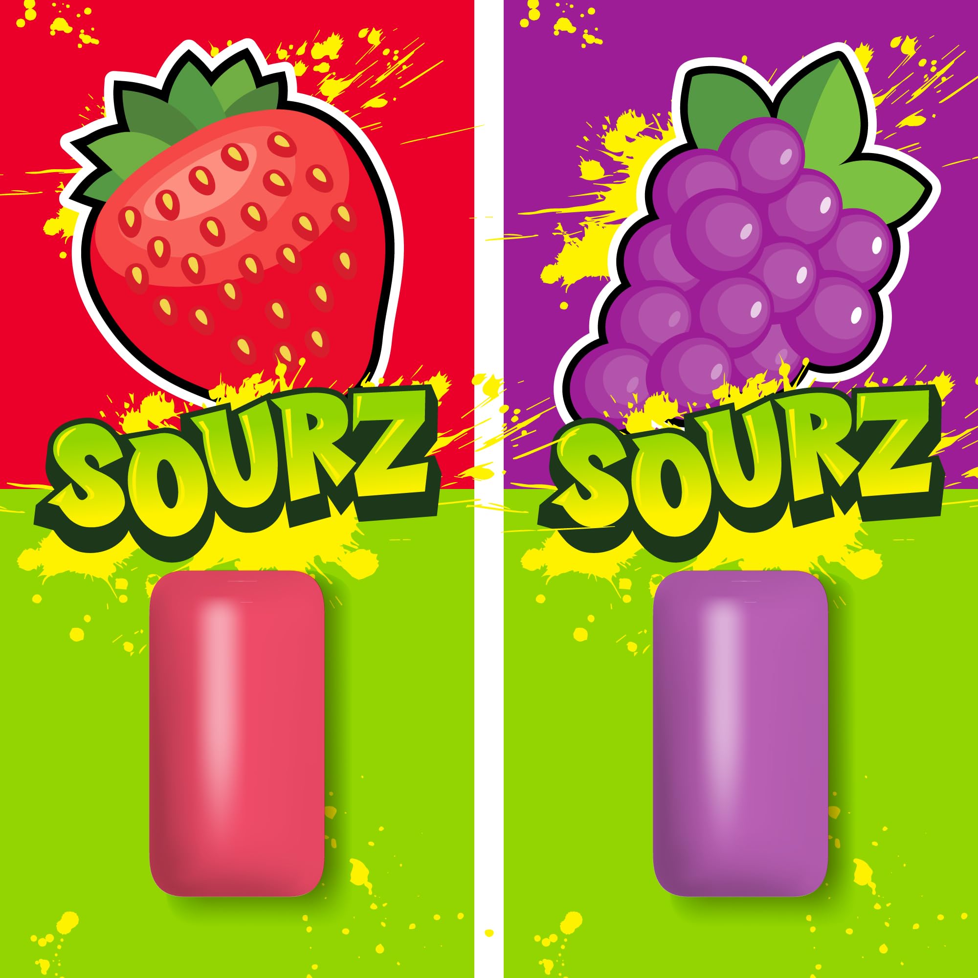 Re-sealable PUR Jumbo SOURZ Gum bag keeps gum fresh between uses