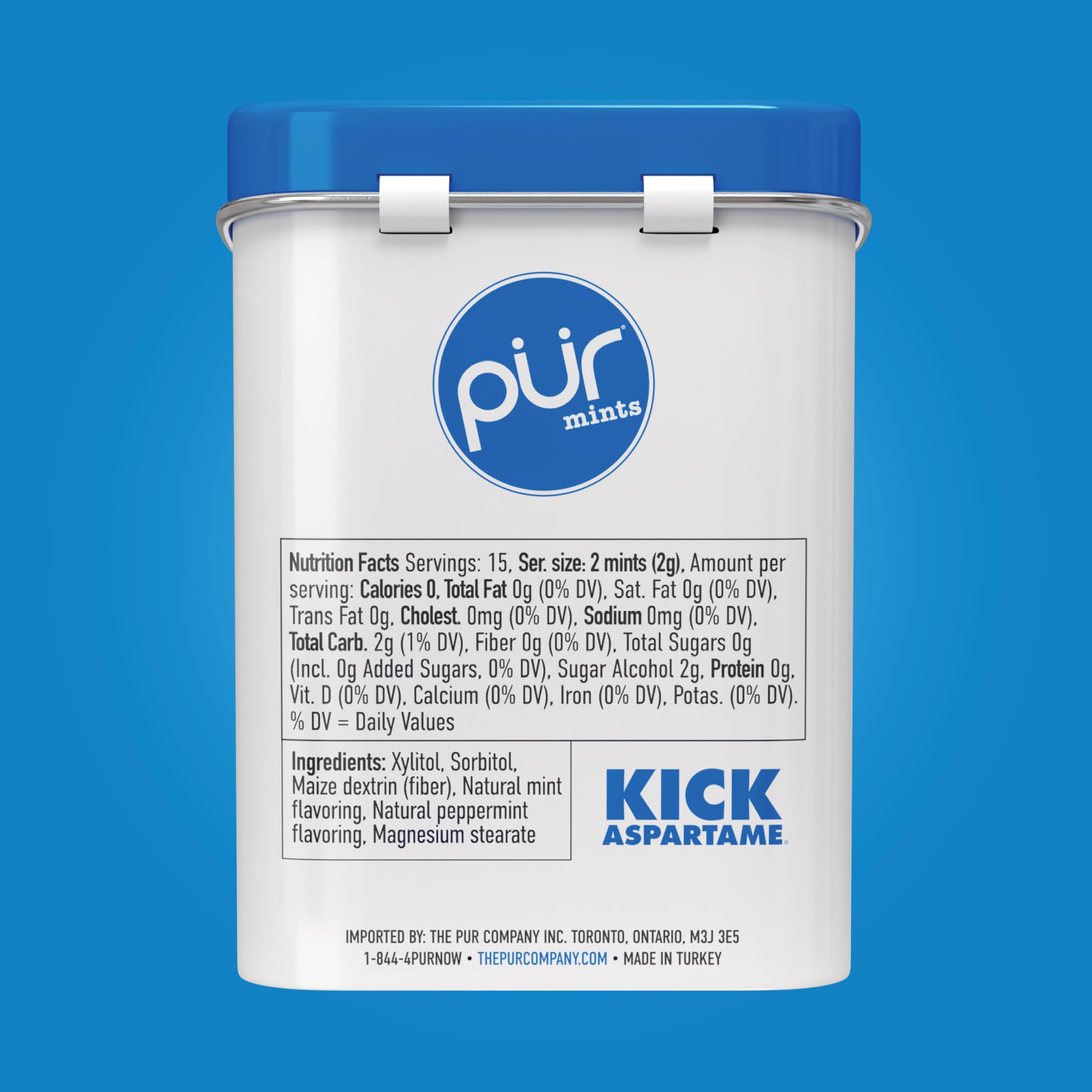PUR Mints pack of 12 tins demonstrates convenient multi-pack.