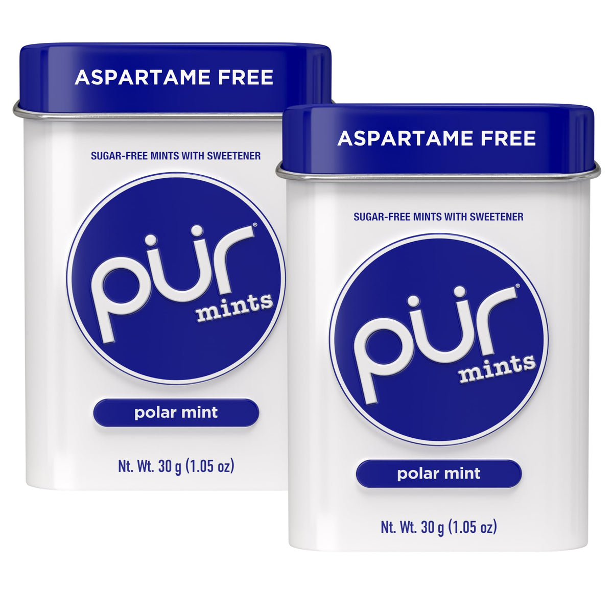 PUR Mints Polar Mint tin front view for refreshing breath on the go