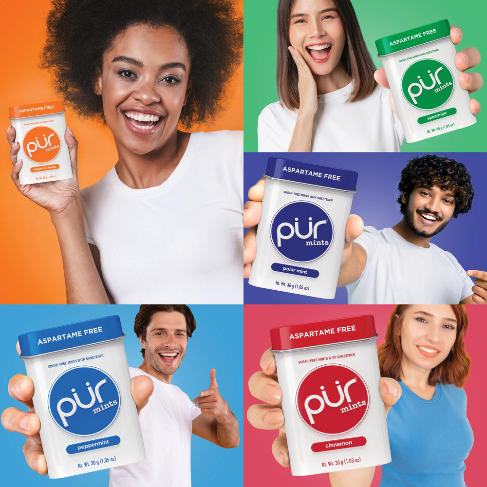 PUR Mints variety pack box showing all five flavors in one convenient set.