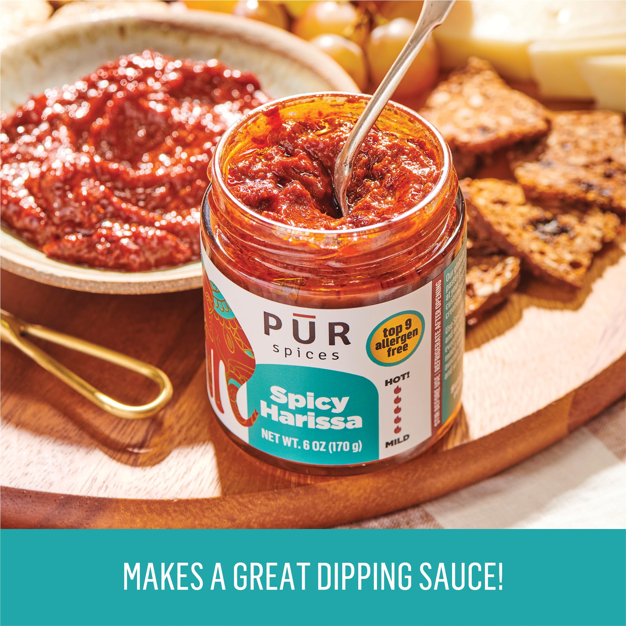PUR Spices harissa paste enhances pasta with heat and color.
