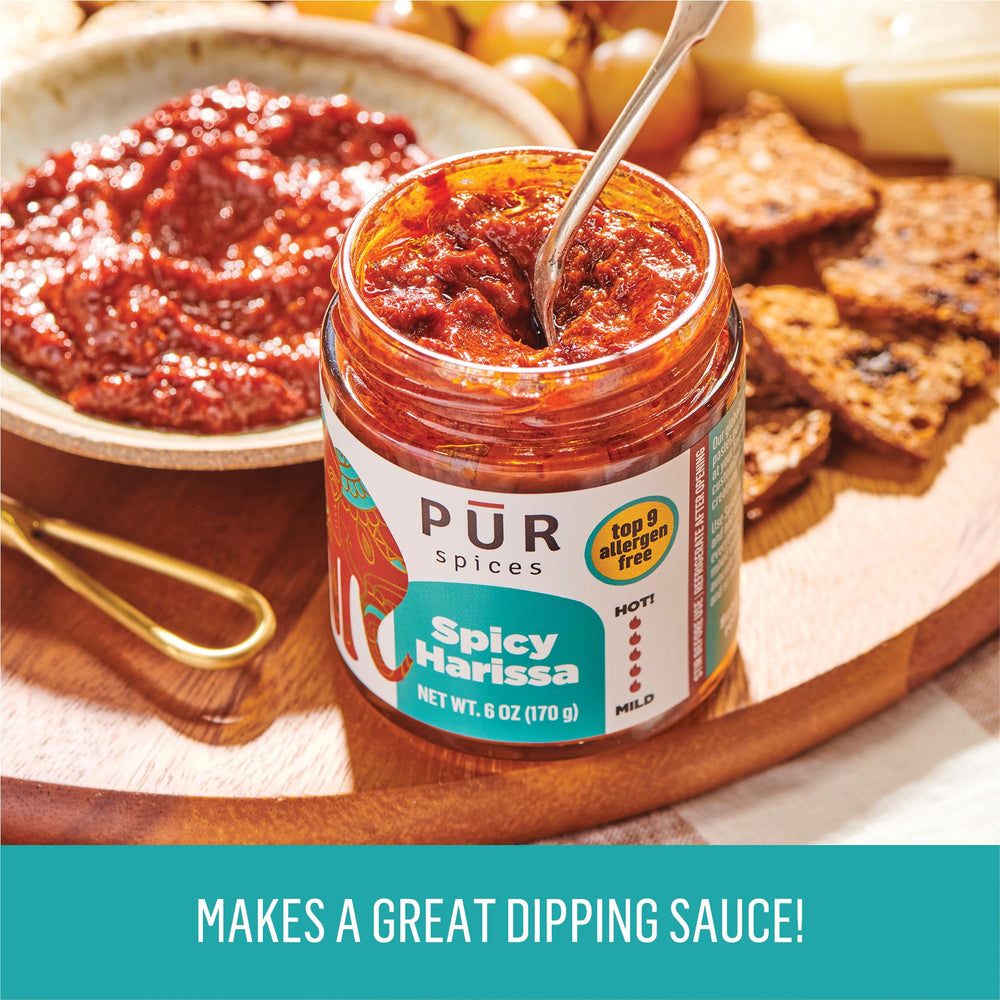 PUR Spices harissa paste enhances pasta with heat and color.
