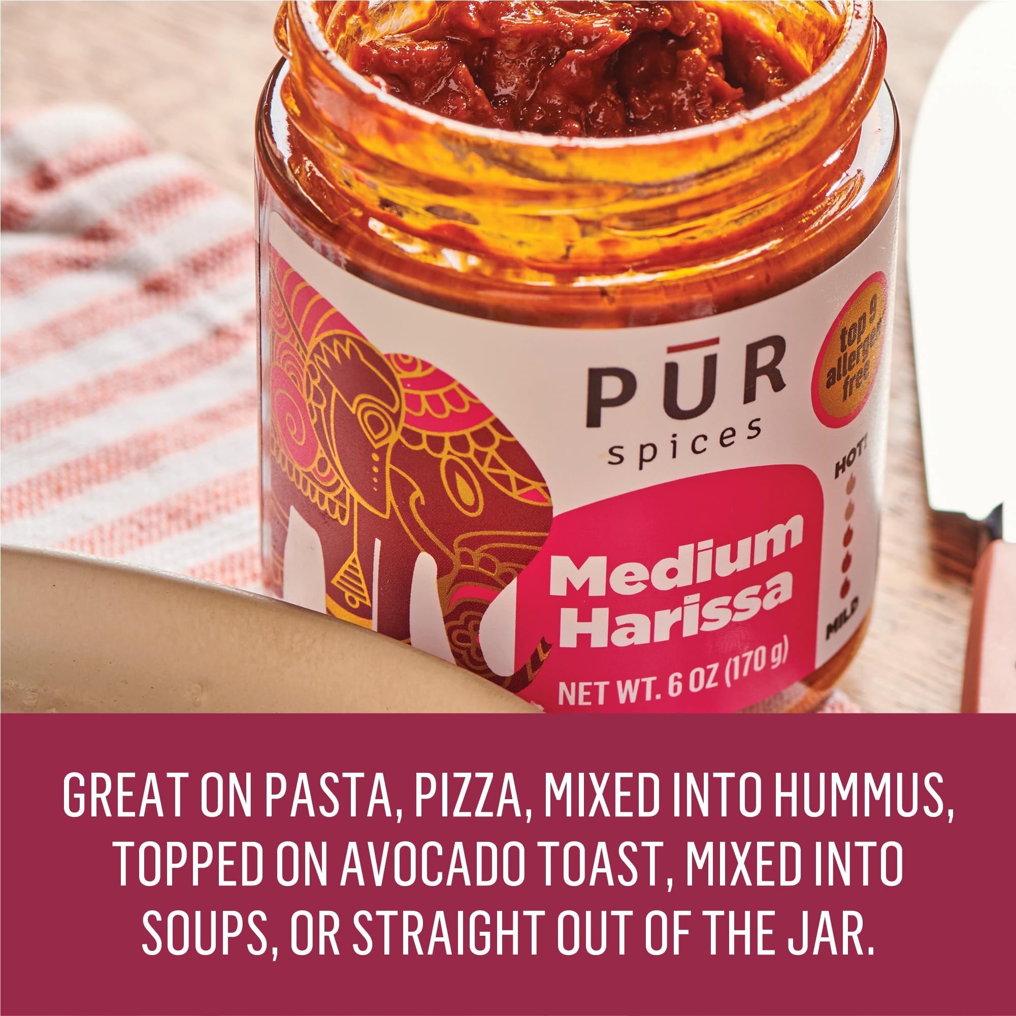 PUR Spices harissa paste with hummus creates a flavorful, versatile dip