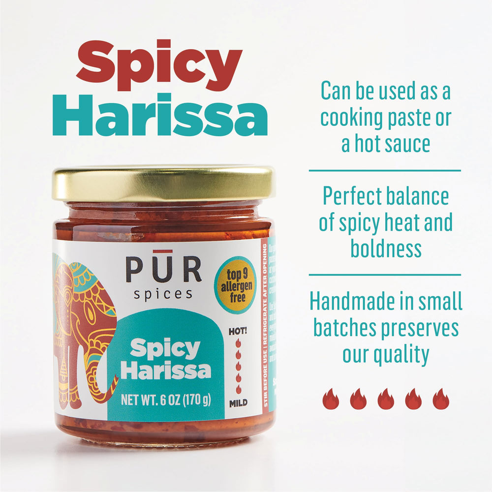 PUR Spices harissa paste ingredients highlight clean, plant-based option.