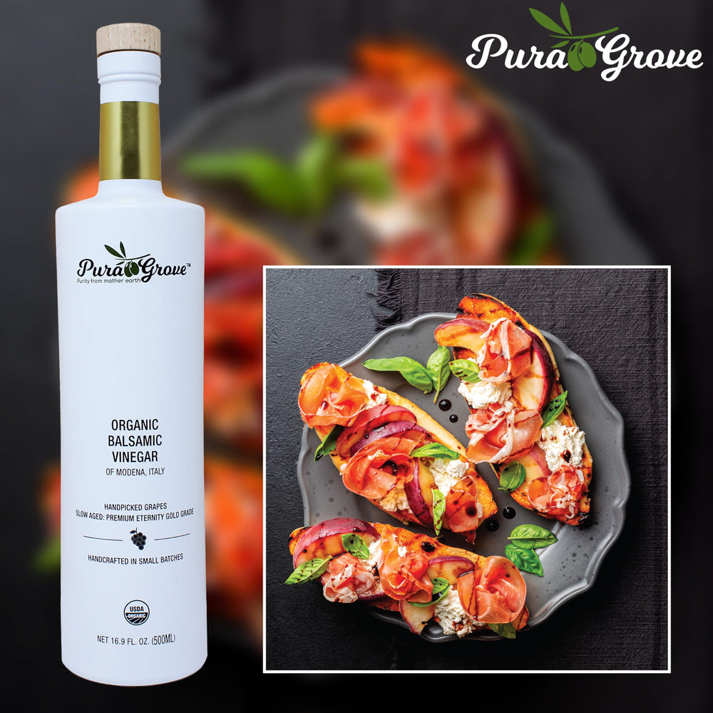 PURA GROVE balsamic bottle pour illustrates smooth texture ideal for reductions and finishing.