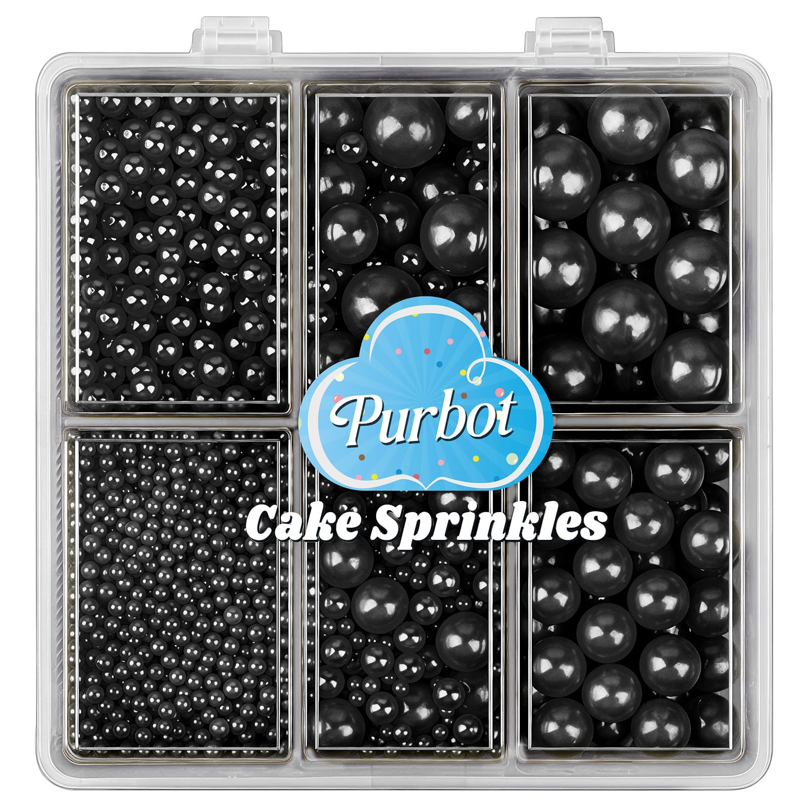 PURBOT black 2mm sugar pearls for precise cake decorating and candy accents.