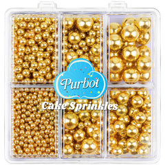 PURBOT Gold Pearl Sprinkles collection box keeps sizes organized for precise decorating.