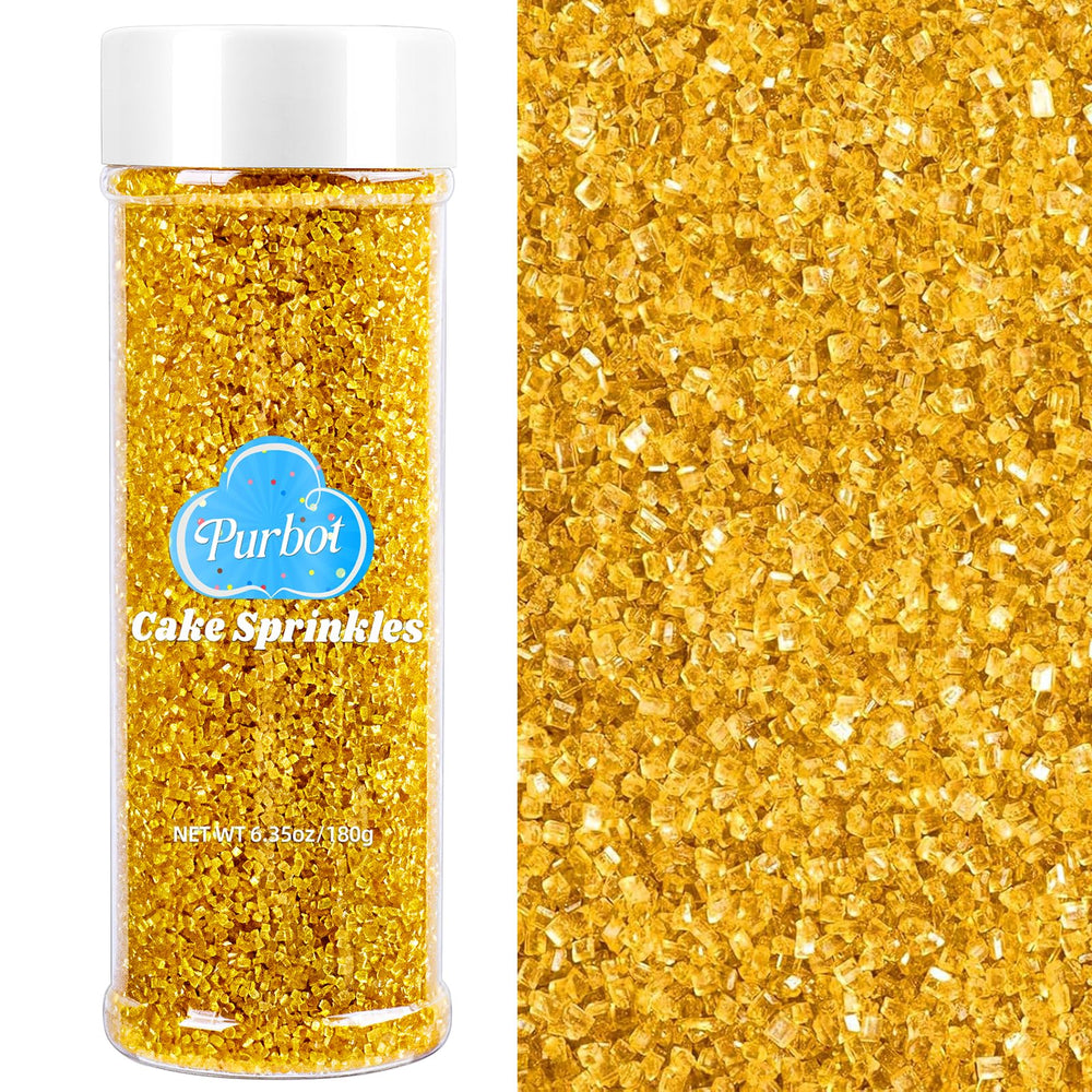 Purbot Gold Sanding Sugar bottle close-up showing fine sparkle for cookie decorating