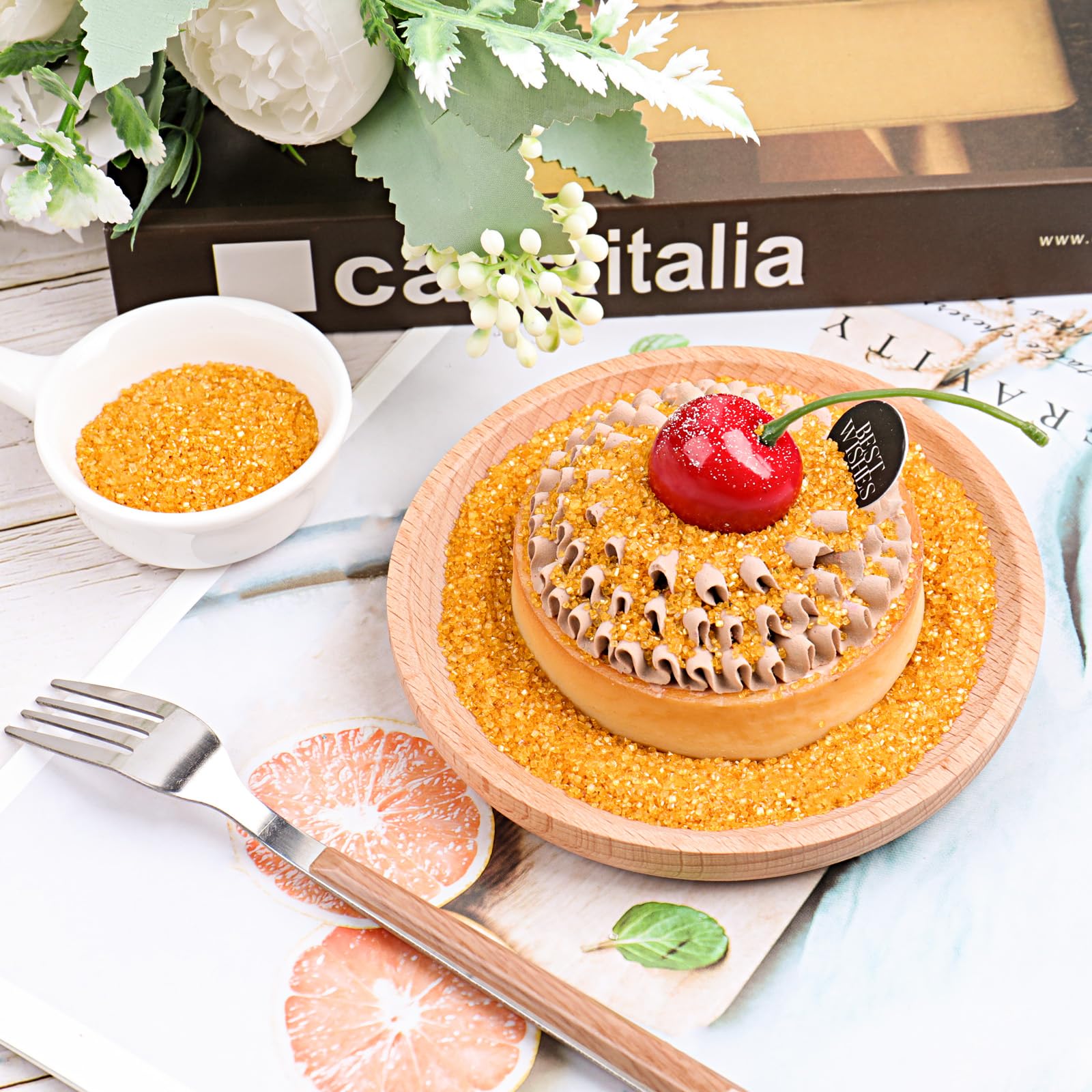 Purbot Gold Sanding Sugar crystals close-up enhances cakes with shimmering gold accents