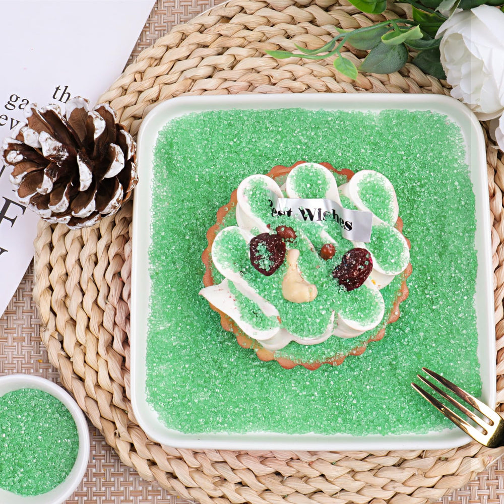 Purbot green sanding sugar on ice cream adds glittering contrast.