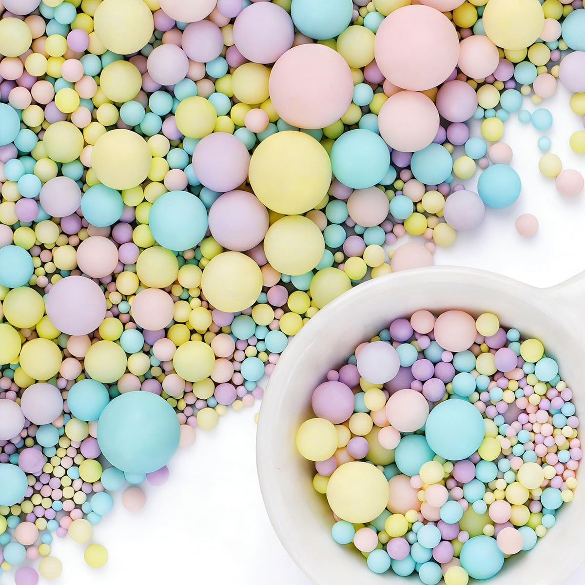 Purbot Pastel Pearl Sprinkles closeup showing shimmering edible pearls.