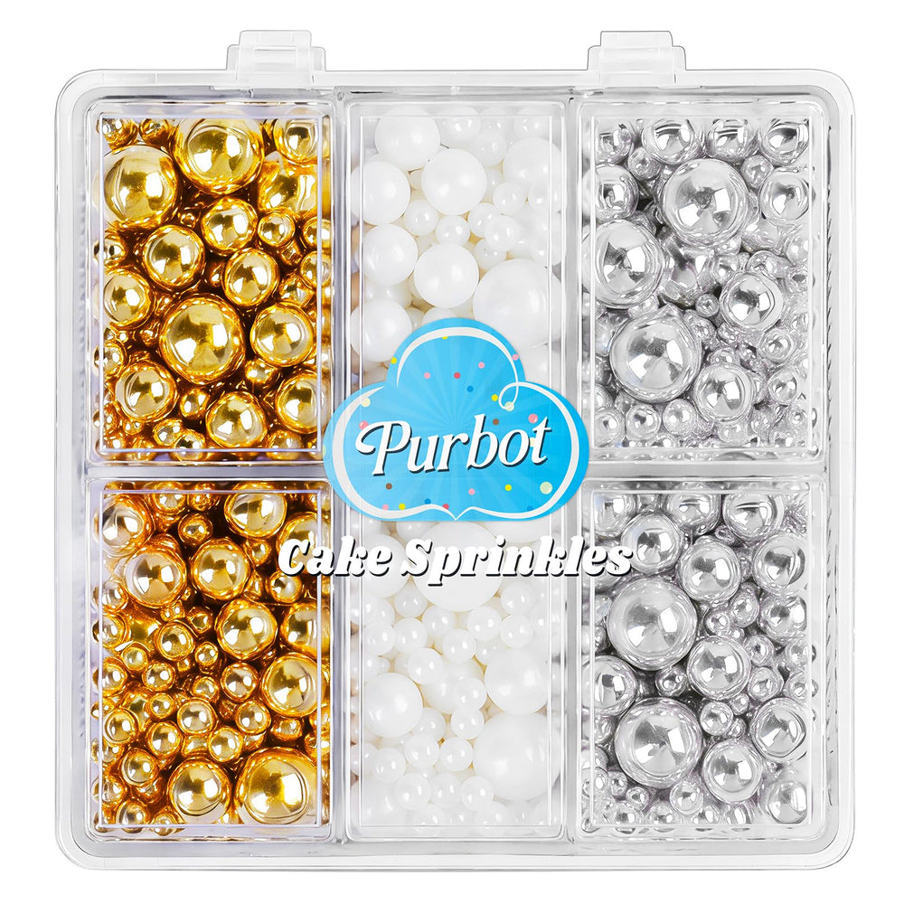 PURBOT Pearl Sprinkles 2mm white for delicate cake detailing.